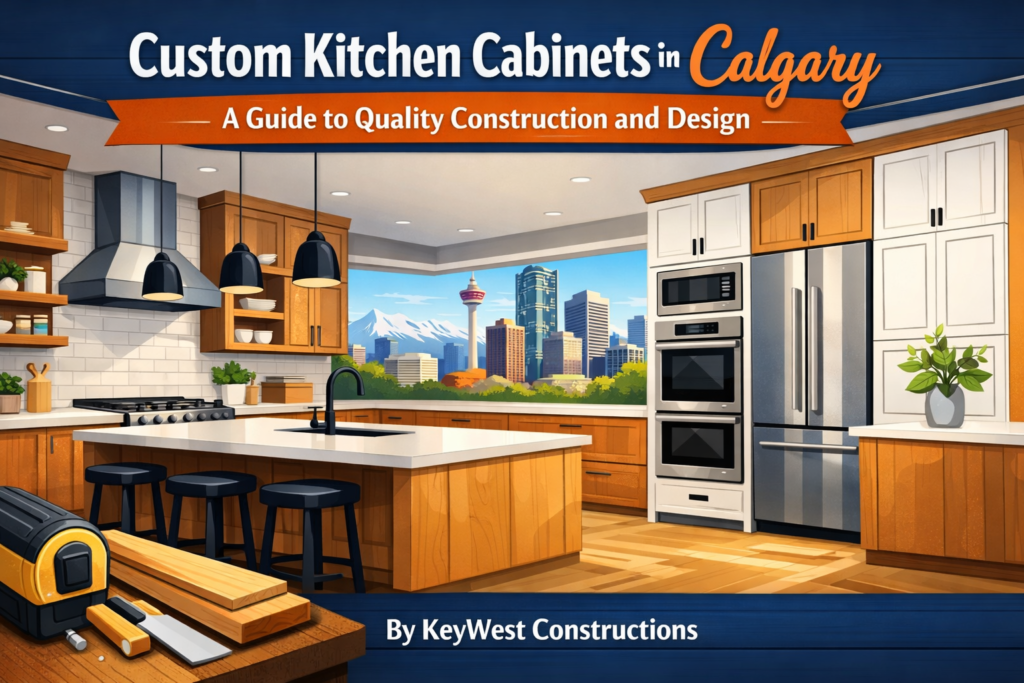 ustom walnut kitchen cabinets installed by KeyWest Constructions in Calgary.