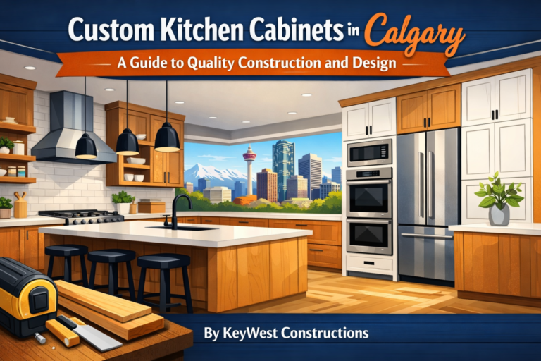 ustom walnut kitchen cabinets installed by KeyWest Constructions in Calgary.